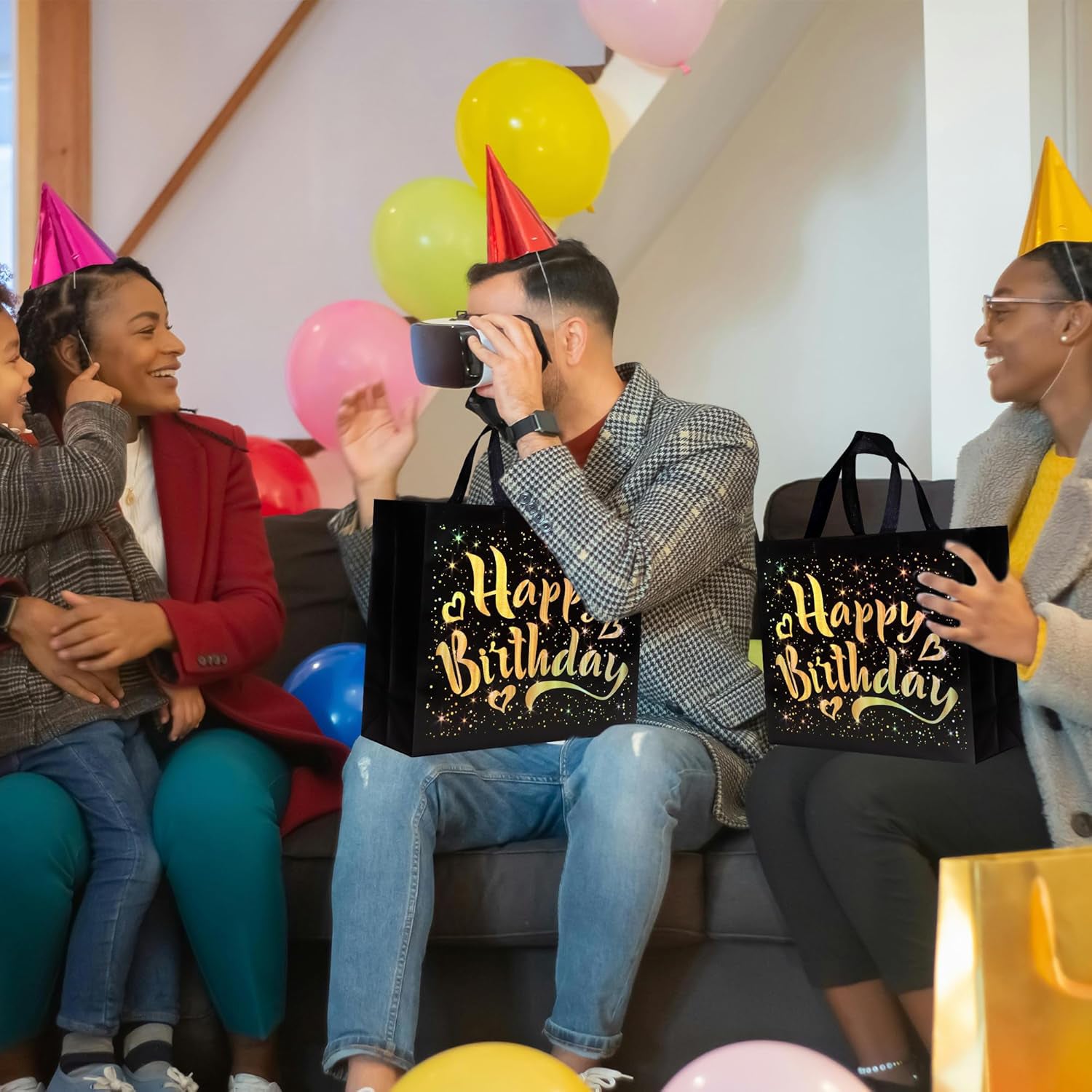 Birthday Gift Bag with Gold Shiny Stars, Reusable Party Gift Bags (1 Pc) Birthday Gift Bag with Gold Shiny Stars, Reusable Party Gift Bags (1 Pc)